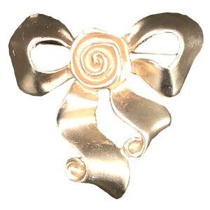 Gold Tone Art Nouveau Reproduction Brooch Pin Dimensional Bow Rosette